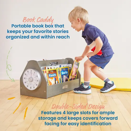 Double-Sided Book Caddy with Countdown Timer, Portable Library Grey Wash {3}