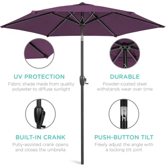 Best Choice Products 7.5ft Heavy-Duty Outdoor Market Patio Umbrella w/ Push Button Tilt, Easy Crank Amethyst Purple {5}