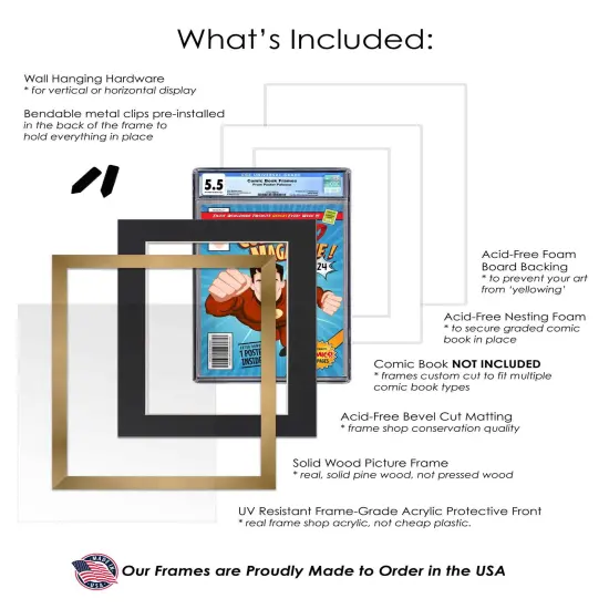 Comic Book Frame with Mat for 6 Graded Comics - Bronze Wood Comic Frame With Black Mat for 8.125x13 Comics - 20.75x44.5 Frame Size {3}
