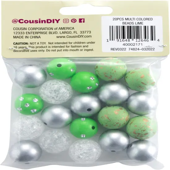 CousinDIY Bubblegum Bead 20mm 20/Pkg-Lime Mix {2}