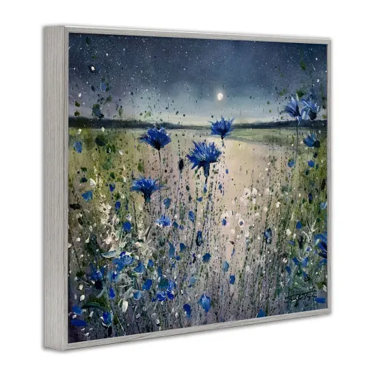 Stupell Industries Blooming Blue Flowers Night Moon Framed Giclee Art Gray Frame {3}
