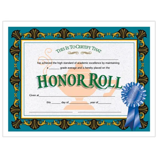 Honor Roll Certificate, 8.5" x 11", Pack of 30 {1}