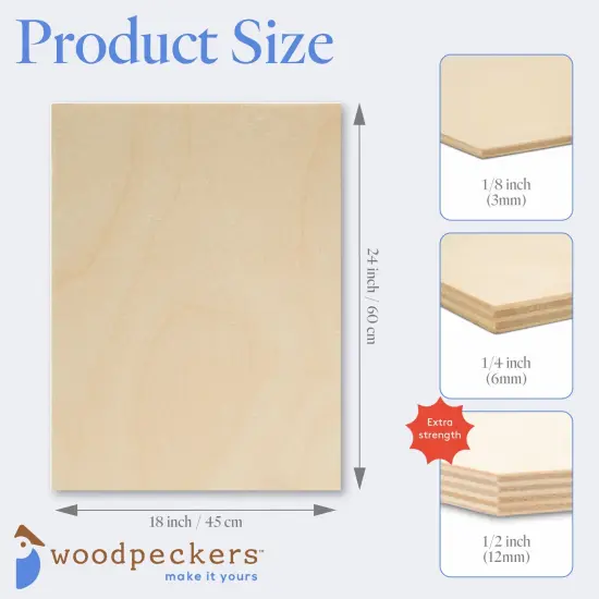 Baltic Birch Plywood, 18 x 24 Inch, B/BB Grade Sheets, 1/2, 1/4 or 1/8 Inch Thick| Woodpeckers {2}