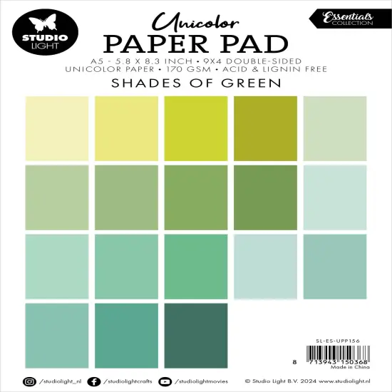 Studio Light Essentials Unicolor Paper Pad 5.8"X8.25" 36/Pkg-Nr. 156, Shades Of Green {2}