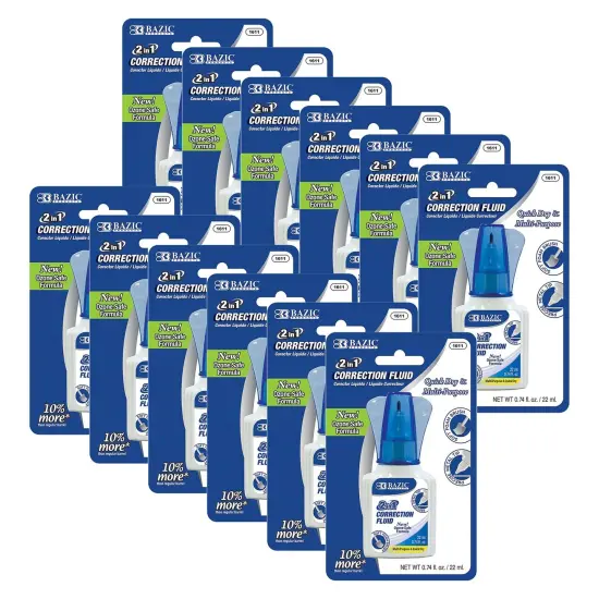 2 in 1 Correction Fluid with Foam Brush Applicator & Pen Tip, 0.74 FL OZ (22 mL), Pack of 12 {1}