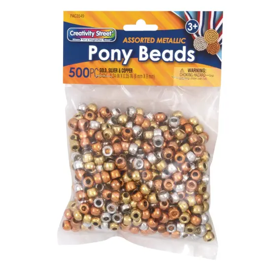 Pony Beads, Gold, Silver & Copper, 6 mm x 9 mm, 500 Count {1}