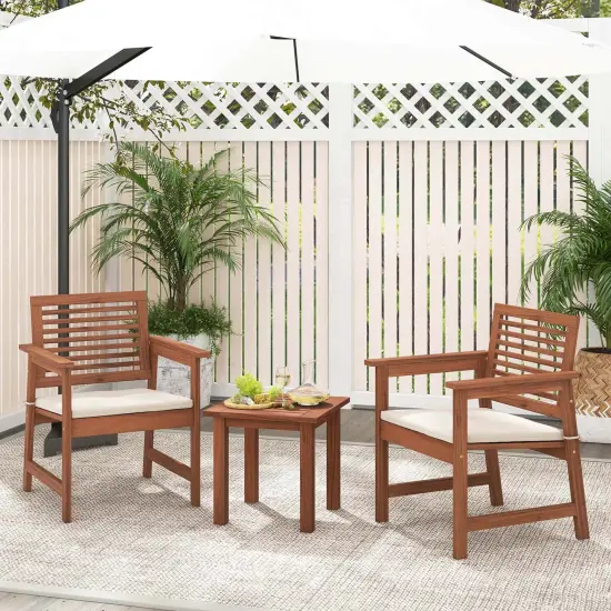 Costway 3 PCS Patio Furniture Set with 2 Seat Cushions Coffee Table Solid Wood Chairs {3}