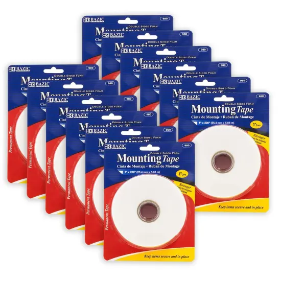 Double Sided Foam Mounting Tape, 1" x 200", Pack of 12 {1}