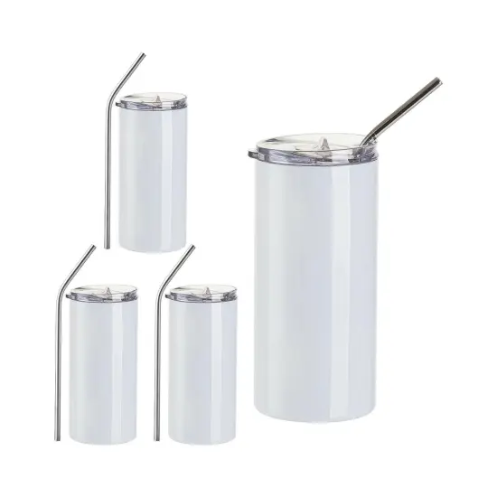 Craft Express 4 Pack 16oz Stainless Steel Skinny Sublimation Tumblers with Lids and Straws {1}