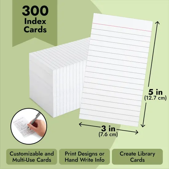 300 Pack Vertically Ruled Index Cards, Vertical Lined Paper Note Cards, Portrait Style (3 x 5 In) {6}