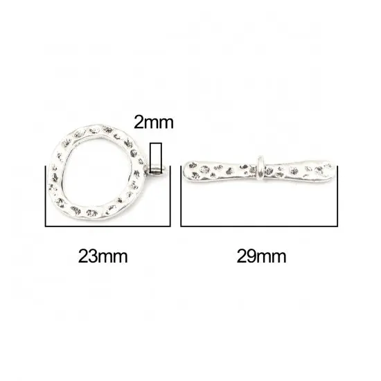 *10* 23x19mm Antique Silver Hammered Round Toggle Clasps {3}