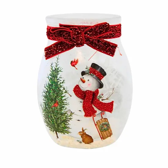 Stony Creek 4.0 Inch Delightful Snowman Pre-Lit Small Jar Christmas Lighted Glass Accent , Christmas Decor Cardinal Sled Bunny Snow White {3}