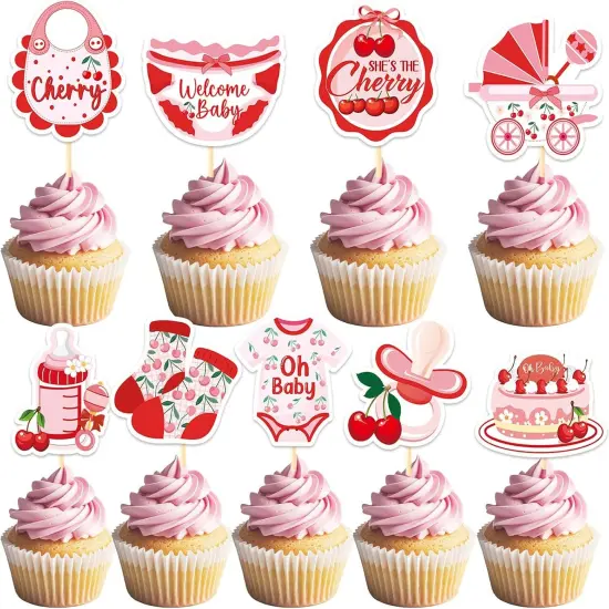36PCS Cherry Baby Shower Cupcake Toppers {1}