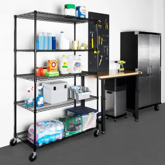 Seville Classics UltraDurable 5-Tier NSF Steel Shelving, 48" W x 24" D x 76" H Black {7}