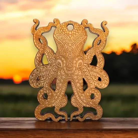Ornament - Octopus - Raw Wood {4}