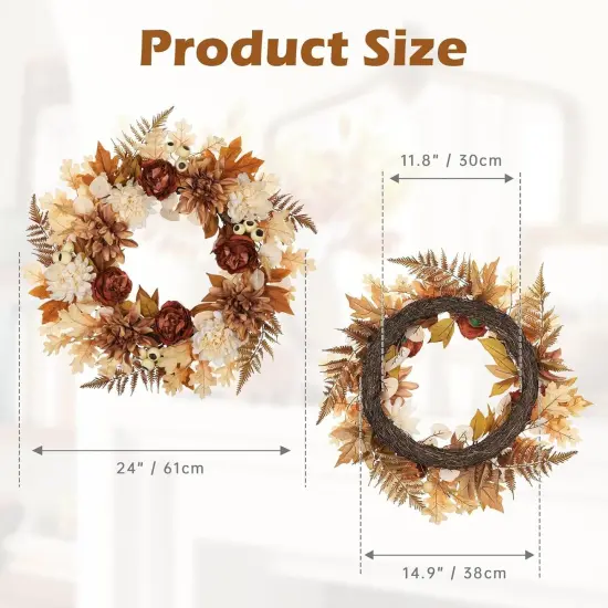 24 Inch Fall Brown Wreaths with Artificial Dahlia {3}