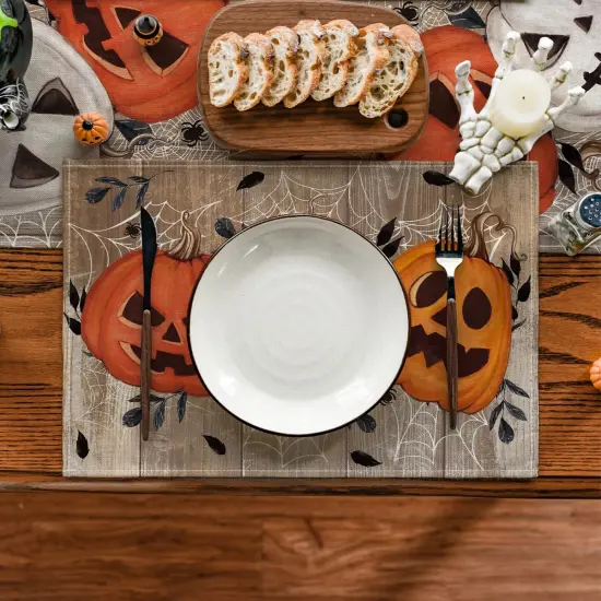 Set of 4 Pumpkins Spider Web Halloween Placemats - 12x18 Inch (Wood) {2}