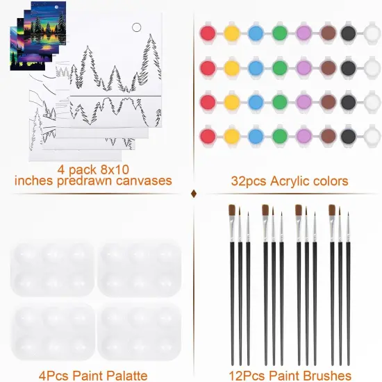 4 Pack Pre Drawn Canvas Painting Kits (Aurora) {3}