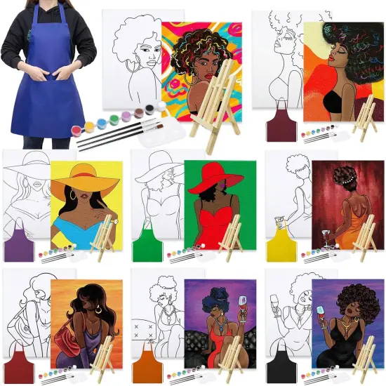 8 Pack Pre Drawn Canvas for Painting for Adults Image(8x10) {1}