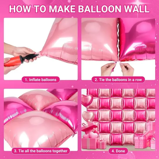 50 PCS Hot Pink Double Sided Square Foil Balloons(Pink; Hot Pink) {2}