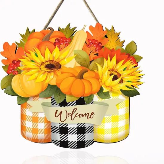 Door Sign Pumpkin Maple Leaf Welcome Wood Door(Fally) {1}