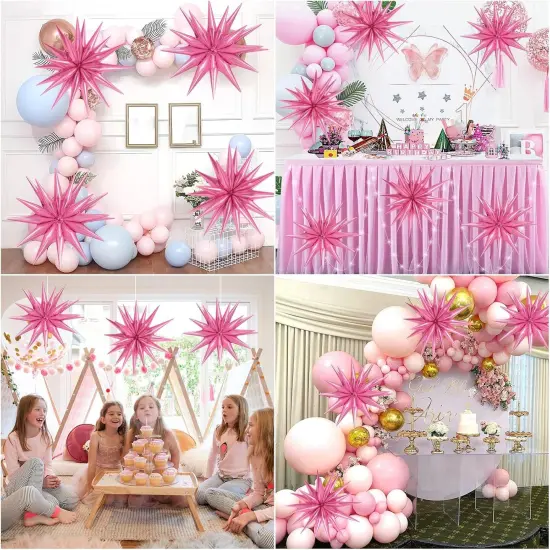 Huge Pink Explosion Star Aluminum Foil Spike Balloons for Birthday(Pink) {4}