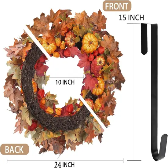 24&rsquo;&rsquo; Artificial Autumn Fall Wreaths with Pumpkin and Hook {4}