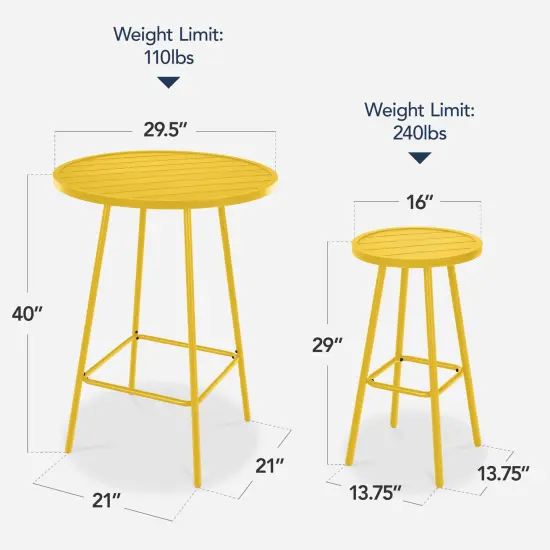 Best Choice Products 3-Piece Steel Patio Bar Height Round Bistro Set w/ Backless Stools, Slatted Design Yellow {2}