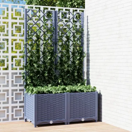 vidaXL Garden Planter with Trellis Dark Gray 31.5x15.7x53.5 PP {1}