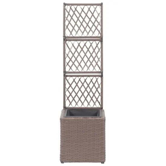 vidaXL Trellis Raised Bed with 1 Pot 11.8"x11.8"x42.1" Poly Rattan Brown {2}