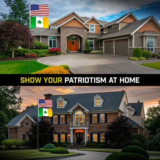 G128 Combo Pack: 20 Ft Telescoping Aluminum Flagpole (Black) & American and Ireland Shamrock Flags 3x5 Ft, Both ToughWeave Series Embroidered Polyester | Pole with Flags Included {4}