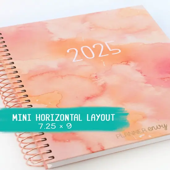 2025 Planner - Mini Horizontal Layout, Spiral Bound - "Sunset Watercolor" (#403) {1}
