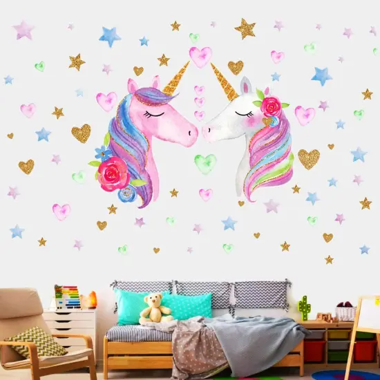 Unicorn Wall Decal,Large Size Unicorn Wall Sticker Decor for Gilrs Kids Bedroom Birthday Party {5}