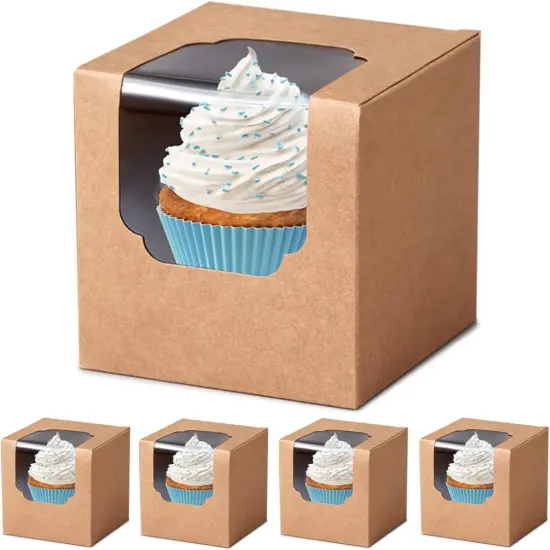 Kraft Cupcake Boxes Individual 60 Pcs with Inserts, Cocoa Bomb Packaing Single Brown Cupcake Containers Paper 3.5" Holders for Cookies, Pastries,Wedding Baby Shower Birthday Graduation {1}