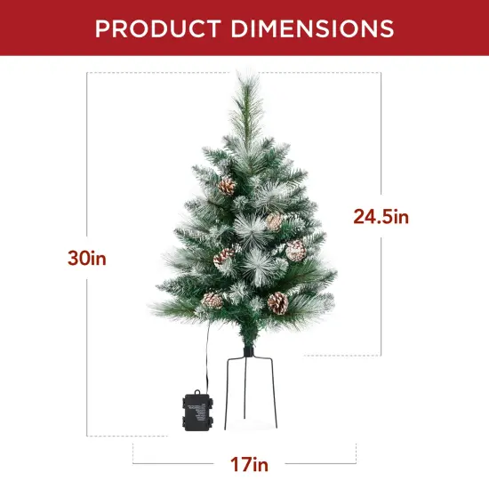 Best Choice Products Set of 2 24.5in Outdoor Pathway Christmas Trees Decor w/ LED Lights Frosted {2}