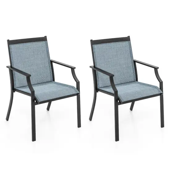 2 Piece Patio Dining Chairs with Fabric Seat and Metal Frame Suitable for Multiple Outdoor Places Blue {7}