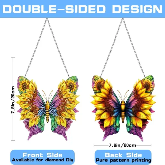 Butterfly Diamond Painting Hanging Ornament,Sunflower Double Side Hanging Kit with Chain, 7.5x7.5 inch Crystal Pendant Art Craft for Gift Home Wall Door Decoration-1 {2}