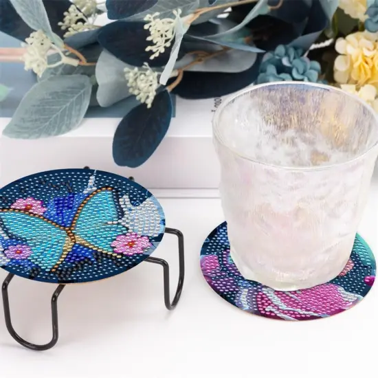 10 Pcs Butterfly Diamond Art Painting Coasters Diamond Art Coasters with Holder, DIY Flowers Diamond Art Painting Kits for Beginners, Adults & Kids, Diamond Kits Craft Supplies, Coasters Gift {4}