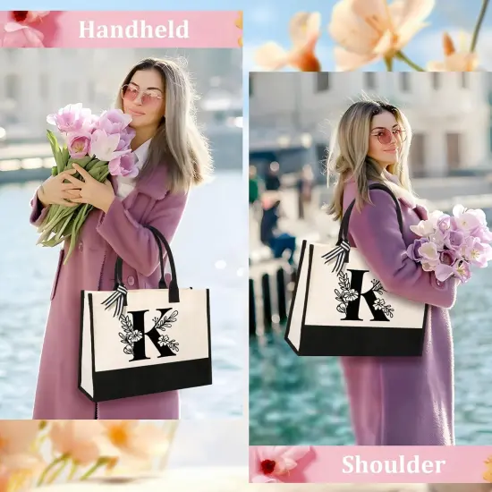 Personalized Initial Canvas Tote Bag, Suitable for Birthday, Wedding, Beach, Holiday, Gifts for Women, Mom, Teachers, Nurses, Best Friends, Bridesmaids {3}