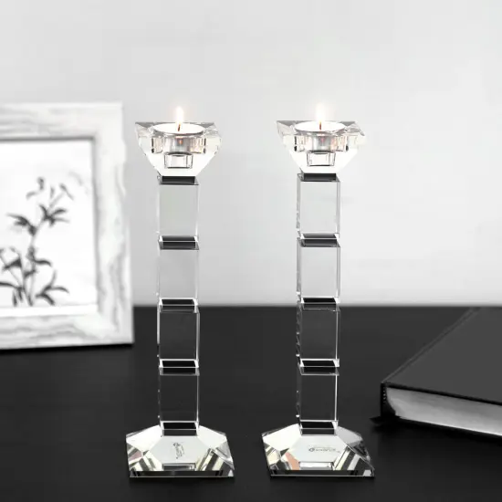 Crystal Candlesticks Square Design Set of 2 - Black {6}