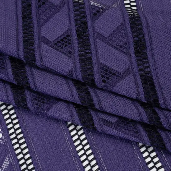 1 Yard Violet and Black Corded Lace Fabric Geometric Striped Sheer Design 52 inch Width {4}