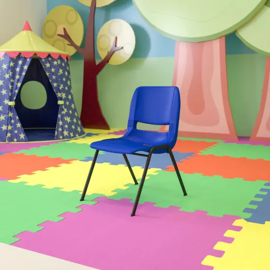 Emma and Oliver Ergonomic Kid's Shell Stack Chair - 14" Seat Daycare Home School NavyPlastic/Black {1}