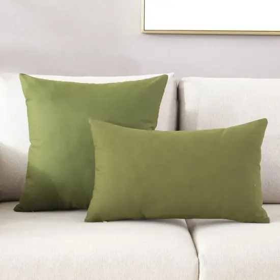 Decorative 100% Cotton Canvas Square Solid Toss Pillowcase Cushion Cover Pillow Cover with Hidden Zipper Closure Only Cover No Insert - Olive Green 18"x18"(45x45cm) {2}