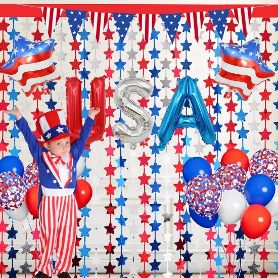 Red White and Blue Balloons Party Decorations with Patriotic Theme Foil Fringe Curtain for Graduation Party Supplies Nautical Veterans Memorial Day 4th of July Balloon Arch Decorations {5}