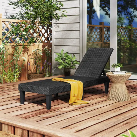 Rattan Chaise Lounge Chair 3-Position Outdoor Recliner Black {2}