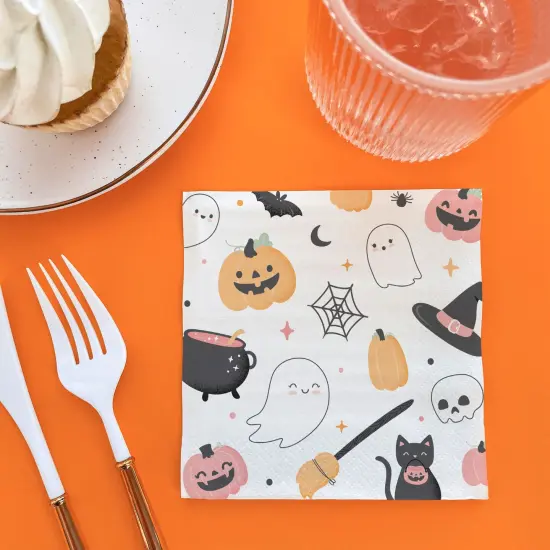 Big Dot of Happiness Pastel Halloween Party Napkins, Pink Pumpkin Birthday Party Decor, White 3-Ply Paper Beverage Napkins - 24 Count {3}