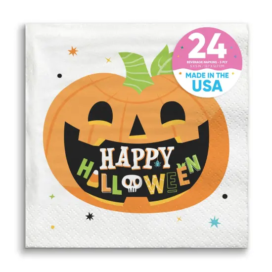 Big Dot of Happiness Jack-O'-Lantern Happy Halloween Party Napkins, Kids Halloween Party Decor, White 3-Ply Paper Beverage Napkins - 24 Count {1}