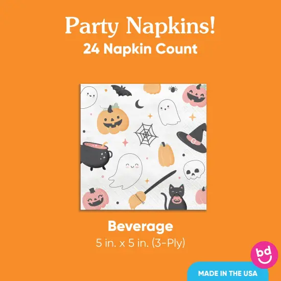 Big Dot of Happiness Pastel Halloween Party Napkins, Pink Pumpkin Birthday Party Decor, White 3-Ply Paper Beverage Napkins - 24 Count {5}
