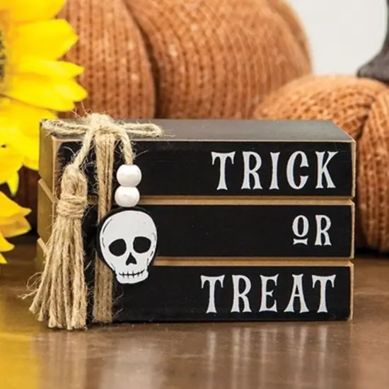 Halloween Trick or Treat Wooden Book Stack Decoration for Shelf or Table {2}