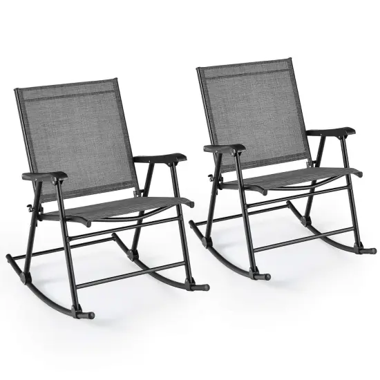 Costway 2 PCS Patio Folding Rocking Chair Heavy-Duty Metal Frame Rockers Outdoor Black/Gray/Brown {8}